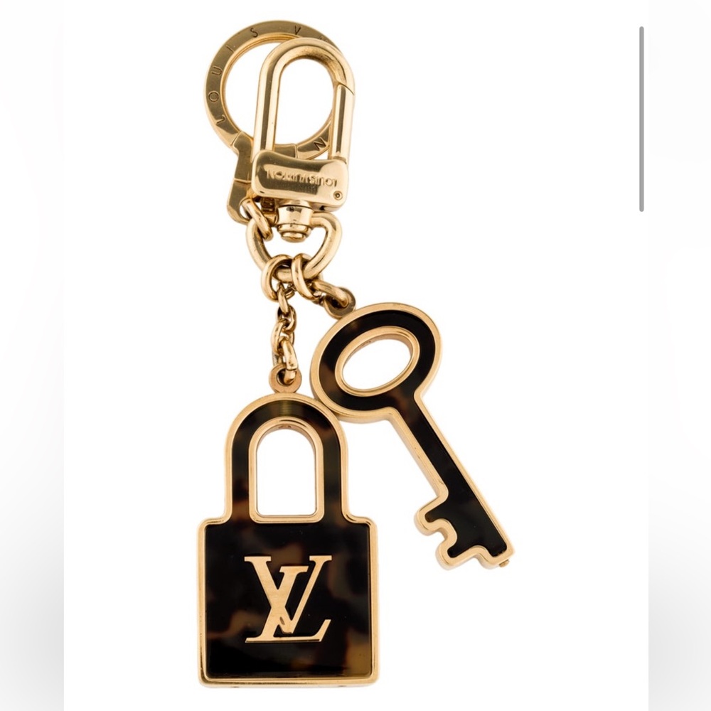 Louis Vuitton Black & Gold Padlock and Key Charm Keyring